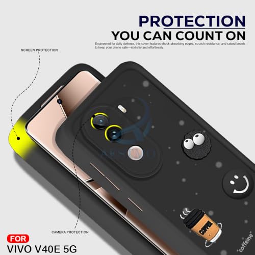 Image of AESTMO Back Case Cover for Vivo V40E 5G / iQOO Z9S 5G | Cute Fun Cartoon 3D Ball | Coffee Silicone Case | Full Body Protection | Camera Protection Back Cover for Vivo V40E 5G / iQOO Z9S 5G (Black)