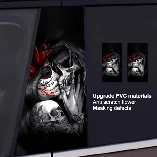 Image of JSCARLIFE Skull Car B-Pillar Sticker, HD Printed PVC Waterproof Car Decals, Car Stickers Vinyl Self-Adhesive Side Strip Decal Cool Stickers (Skull Style 3)