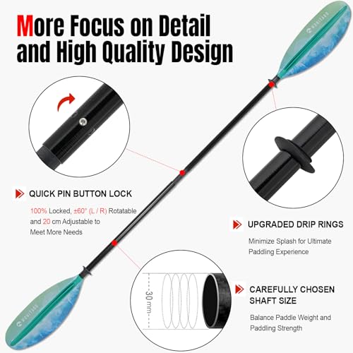WONITAGO Kayak Paddles with Fiberglass Shaft and Reinforced PP Blade, Floating Adjustable Kayaking Oars, 3 Piece, 220-240 cm/86-94 Inches, Ocean Teal - Thumbnail 4