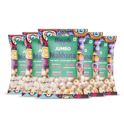 Image of Happilo Premium Jumbo Fox Nuts (Phool Makhana) 100g (Pack of 5) | Lotus Seeds, Gorgon Nuts, Puffed Kernels, Hand-Picked