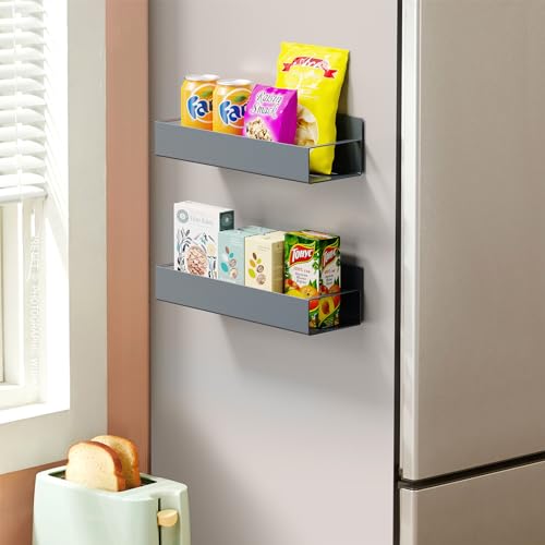 Image of OrganizeMee Movable Kitchen Organizer Storage Spice Magnetic Rack, Decorate Your Fridge,Washing Machine & Microwave Oven with Magnetic Metal Fridge Side Rack 1 Year Warranty (Grey Set Of 1)