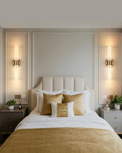 Image of OKELI Battery Operated Gold Wall Sconces Set of 2, Crysta Battery Wall Sconce with Remote Control, LED Rechargeable Sconces, 3000K-6000K Wireless Wall Light for Bedroom, Living Room, Hallway