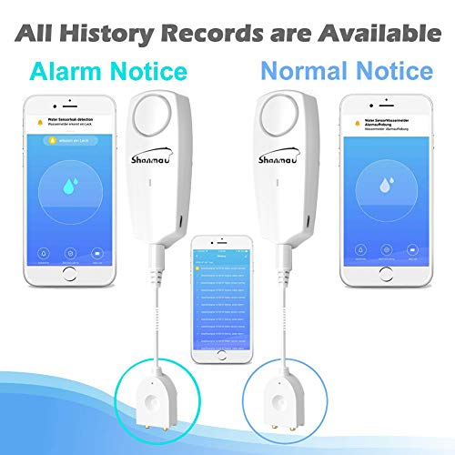 Wifi Water Sensor 100Db Alarm, Smart Water Leak Detector, Tuya App Free Remote Monitoring Of Leakage, 5.9Ft Detection Line, Mute / 6 Ringtones Adjustable, Can Open Sms And Phone Notification Function #TOP4