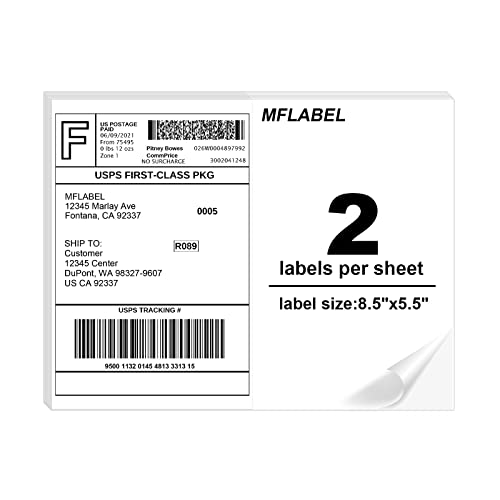 Shipping Labels for Laser & Inkjet Printer 8.5" x 5.5" (2-up) 5000 Sheets