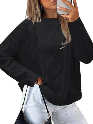 Image of MixShe Women's Oversized Crewneck Cable Knit Sweaters Fall Fashion 2025