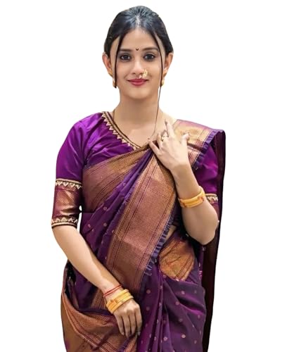 Image of C J Enterprise Women's Banarasi Saree Pure Kanjivaram Style Silk Saree With Blouse Piece for Wedding (BS09)