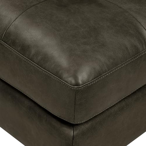 Image of Poly & BARK Napa Ottoman - Full-Grain Leather Upholstered Ottoman with Feather-Down Topper - Couch for Living Room - Vintage Italian Leather in Olivine Green