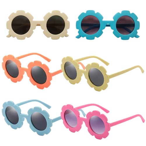6 Stück Sonnenbrille Kinder, Blumenbrille Blumenform Kinder, Baby Sonnenbrille, Kindersonnenbrille, Babys, Lustige, Retro Polarisierte UV Schutz für Mädchen, Jungen, Party Geschenk Outdoor Strand