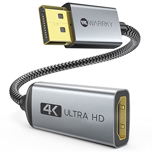 Adaptateur DisplayPort vers HDMI, WARRKY 4K Adaptateur DisplayPort HDMI en nylon tressé, Câble DP mâle vers HDMI femelle, Convertisseur avec Audio, Compatible avec Moniteur, Ordinateur, HP, Dell, ASUS