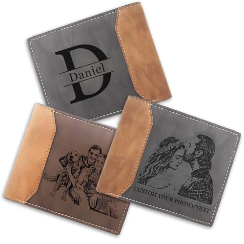 Personalized Wallets for Men Custom Mens Wallet Leather Personalized Photo Wallets Engraved Wallet with Picture Initial Names Customized Gifts for Men Dad Boyfriend Husband Groomsmen