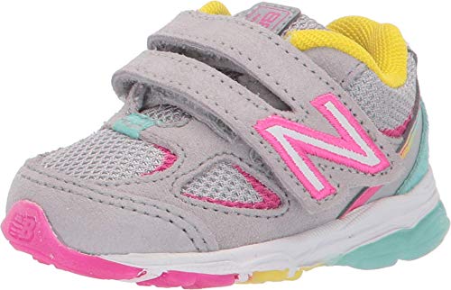 New Balance Kid's 888 V2 Hook and Loop Running Shoe, Grey/Rainbow, 6.5 X-Wide Toddler