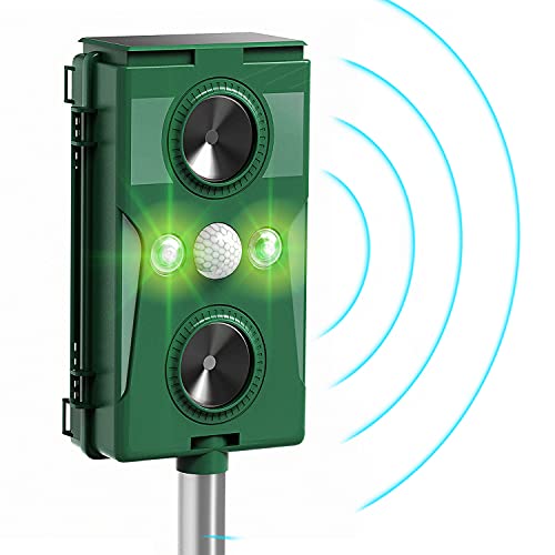 2021 Solar Ultrasonic in Repellent Defender Rat, Squirrel, Deer, Raccoon, Skunk, Rabbit, Mole, Dog, Cat, Waterproof with Motion Detector