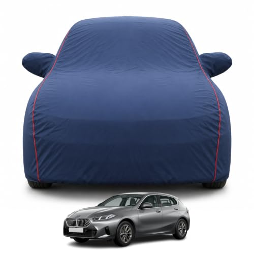Image of Premium Car Cover for BMW 1 Series Model | Waterproof, UV & Dust Protection | Mirror & Antenna Pocket | Triple Stitched, Soft Inner Lining, Belt & Buckle (Navy Blue)