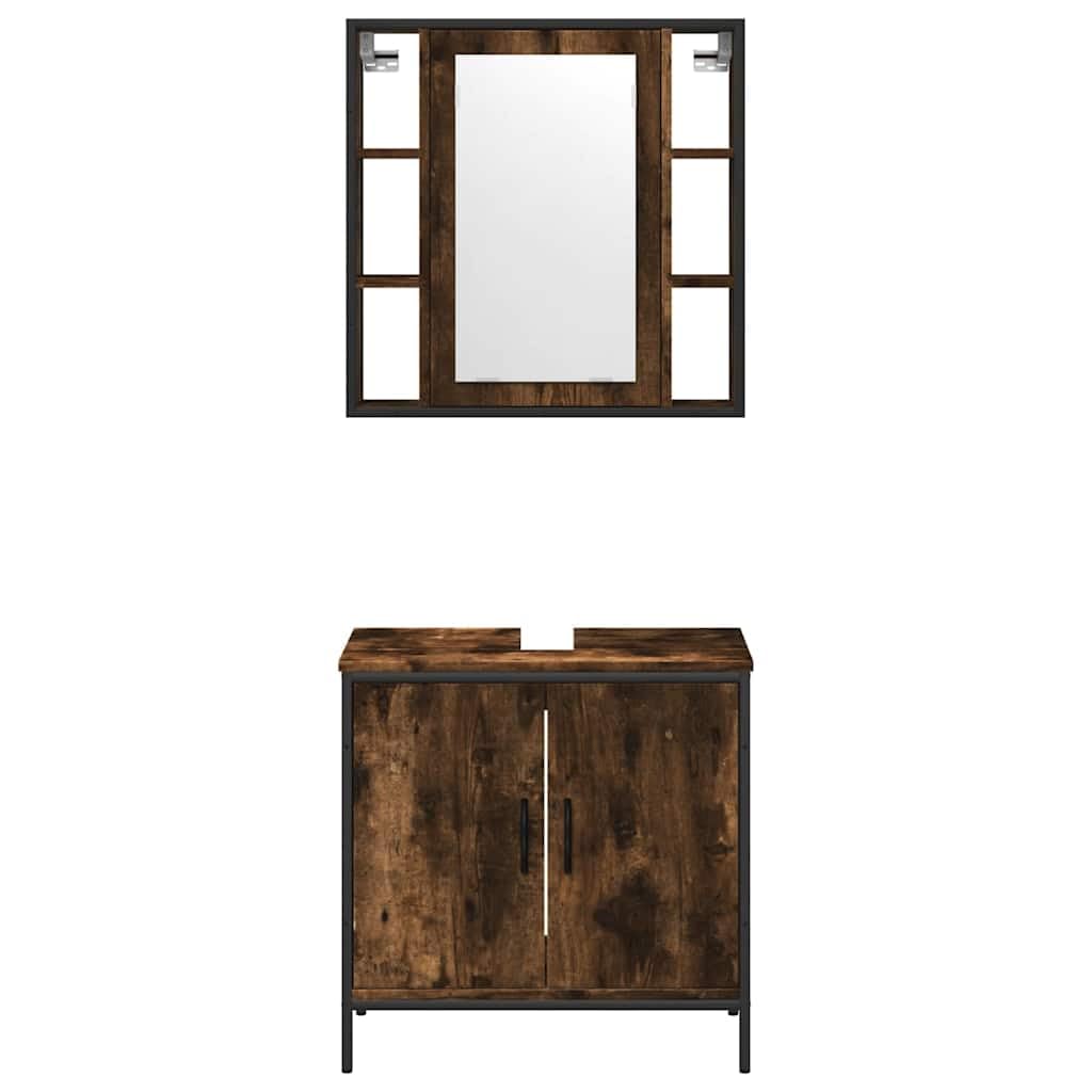 Juego de Muebles de Baño Madera Trabajada Roble Ahumado
