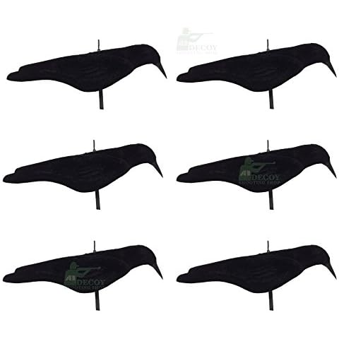 6 x Flocked Crow Shells Decoy Multi Position Shooting Pecking Moving Stick Peg Cover