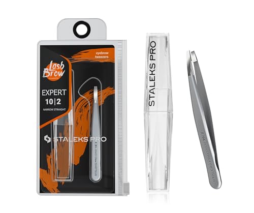 STALEKS PRO Pinzas para cejas finas y delgadas, bordes rectos finos y precisos, acero inoxidable AISI 420. Con estuche de almacenamiento. Expert 10/2