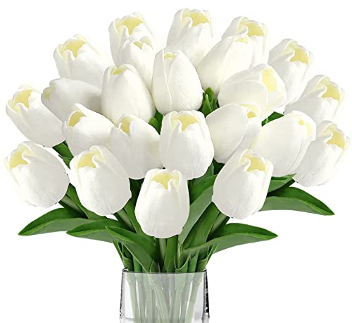 ZPPLD Künstliche Tulpen Set Mit Vase - 15 Stück Real Touch Blumen In Pink | Deko Für Haus & Hochzeit