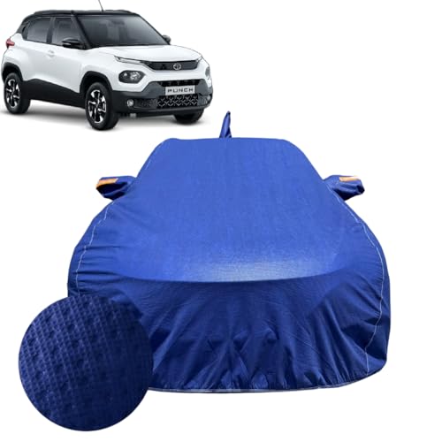 Image of Car Cover For Tata Punch /Punch EV (2021-2025)| 100% Waterproof Cover with FRONT SIDE ANTENNA & REFLECTIVE Mirror Pockets | Dustproof, Scratchproof, Heatproof Car Cover|Soft Cotton Lining|BLUE