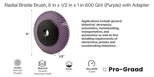 Image of Radial Bristle Brush, 6 in x 1 /2 in x 1 in 600 Grit (Purple) with Adapter, Type C Curved Bristle (Pack of 1)