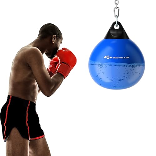 Goplus Water Aqua Bag 21 180 Pound /18 110 Pound Heavy Punching Bag with Adjustable Metal Chain Water Injection Hose Boxing Training Bag for Adults Fitness MMA (Blue-18 110LBS)