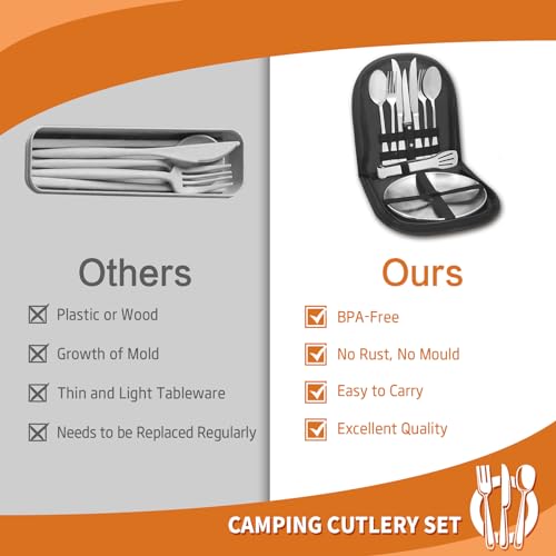 Cynrikah Vaisselle de Camping 11PCS, 2 Personnes kit Vaisselle Camping INOX Set de Camping INOX Eté Vaisselle Camping Ensemble de Vaisselle pour la Randonnée, l'escalade, Le Plein Air(Sac Noir) – vue 4
