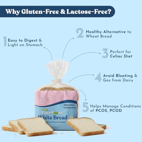 Image of PureFoods Gluten Free Bread White | Lactose Free, 250g | Made with Rice Flour, Allergen-Free, Light and Nutritious