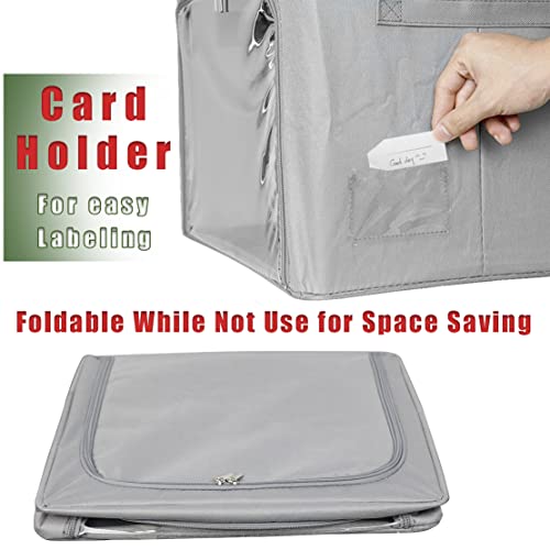 Clothes Storage Box Bins Stackable Foldable Organizer,Sturdy Handles With Metal Frame For Clothing Bedding Shelves,Closet Container With Clear Window Zipper And Label Holder (Gray,Small-40L X3 Pack) #TOP3
