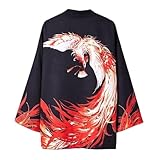 [SYZHXHKL] 法被 鳳凰 着物 半纏 （はんてん） 長半纏 袢天 半被 お祭り衣装 イベント 大祭 祭禮 神輿 和風 日焼け止め長袖 開襟シャツ 薄手 ユニセックス フリーサイズ (黒・炎のフェニックス)