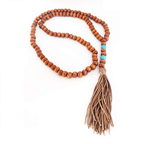 Japamala 108 Contas Em Madeira Com Detalhe Turquesa -