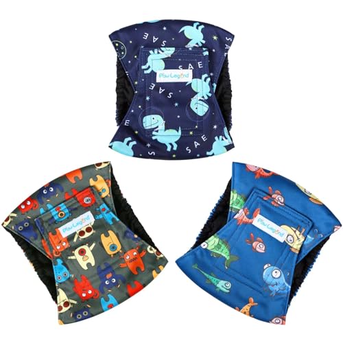 Image of Paw Legend Washable Dog Belly Band Wrap Diapers for Male Dog | High Absorbing Puppy & Doggy Diapers Male (3 Pack, X-Large), PL-B-MP-1, Monster&Dinosaur&Fish
