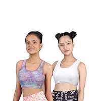 D’chica Beginners Bra Sports Bra for Girls Cotton Non-Padded Full Coverage Non-Wired Gym Bra | T-Shirt Workout Bra with Regular Broad Strap, Training Bra for Teenager Kids (Pack of 2)