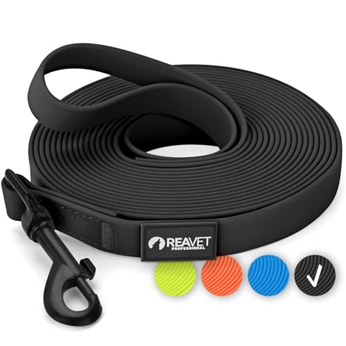 ReaVET Schleppleine für Hunde 5 Meter, Schwarz I Robuste & wasserfeste Hundeleine lang I Übungsleine mit Griff, Trainingsleine Laufleine für große & kleine Hunde
