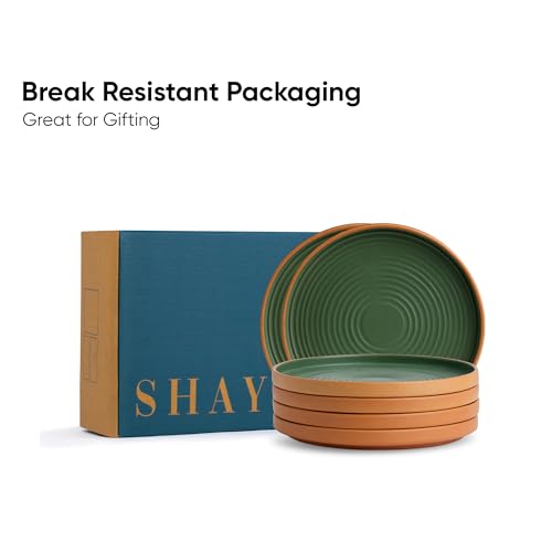 Image of Shay Ceramic Dinner Plates Set, 6 Pieces, Klay Green Series | Matte Finish | Premium Stoneware | Porcelain Plates | Set of 6 Plates for Dinner (Klay Dinner Plates - Green)