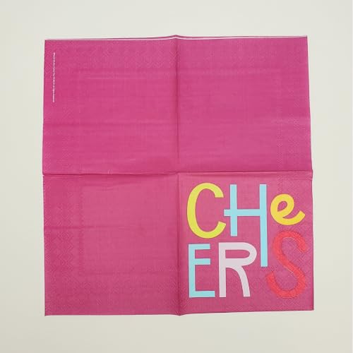 Image of Punch Studio 30-Count Disposable Paper Decorative Cake /Cocktail Party Napkins, 5 inch Square, Cheers