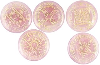 mookaitedecor Lapis Lazuli Witches Runes Set of 5, Healing Crystal Reiki Symbols Palm Stone Engraved Solomon Symbol for Meditation and Talismans