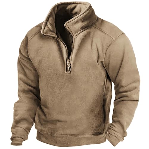 Generisch Sudadera de trabajo para hombre - Sudadera con capucha de invierno para hombre, color liso, cremallera, cuello alto, cálido, más forro polar, manga larga, caqui, M
