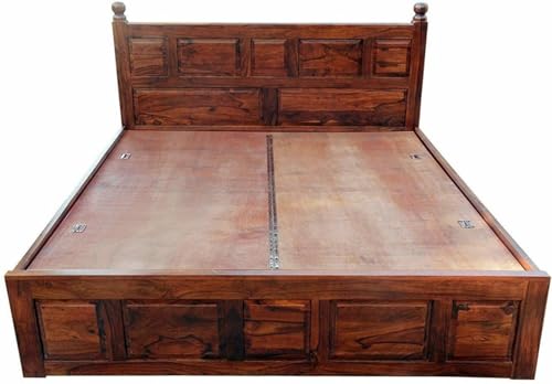 Image of A Beautiful Queen Size Bed,with Box Storage, Sheesham Wood Furniture, DIY(Do-It-Yourself) for Living Room, Polished (Bed 20)