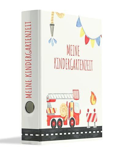 Friendly Fox Feuerwehr Sammelordner Kinder Erinnerungen Kindergarten Meine Kindergartenzeit DIN A4 Ordner für 350 Blatt Rückenbreite 5 6 cm