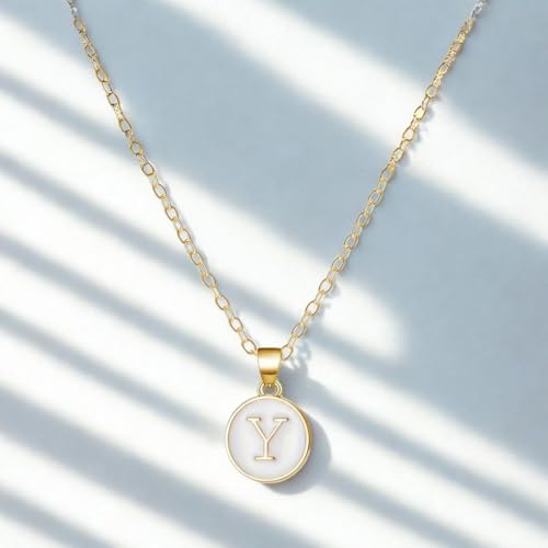Image of Giftana Alphabet Locket with Chain, White Enamel Letter A-Z Pendant Necklace for Girls, Personalized Initial Name Gold Plated Pendant Necklace Gift for Girlfriend, Valentines Day Gifts for Woman