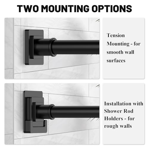 Image of UIOSANRT Matte Black Shower Curtain Rod 31-55 inches with Holders, Stainless Steel Shower Rod & Tension Rod, Adjustable Tension Shower Curtain Rod for Bathroom, Windows, Closet
