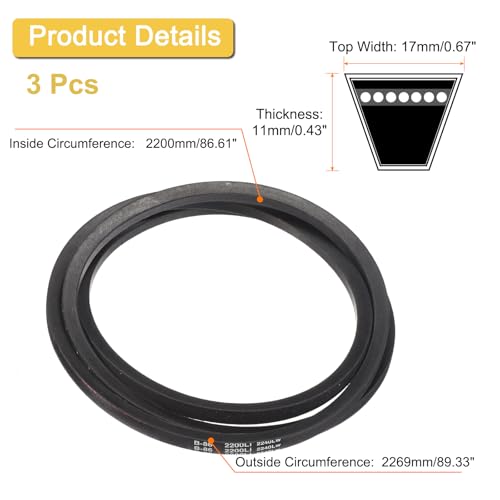 Image of Uxcell 3 Pack B86 Classic V-Belt, 89 inch Outside Circumference, Black Rubber V-Belt for Industrial Machinery Equipment