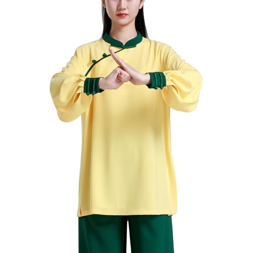 MACITA Damen Tai Chi Kleidung - Kampfsport -Trailsuiten Qigong Flügel Chun Shaolin Kung Fu Hemd Training Tücher Anzug Yellow+Green-L