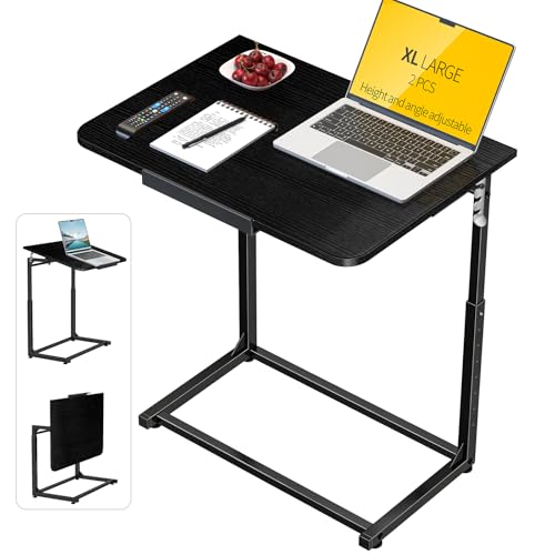 Image of Tv Tray Table Set of 2,Extra Large Dinner Food Tray Table,Couch&Bed Eating Desk,Heavy Duty Folding Laptop Side Table with 8 Height&90 Tilt Adjustable,C-Shaped End Table with Phone Slot Black