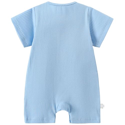 AIWUHE Unisex Baby Rompers Girl Short Sleeve Jumpsuit Boys Summer Clothes Lightweight Cotton Bodysuits Outfit Light Blue 9-12M 80