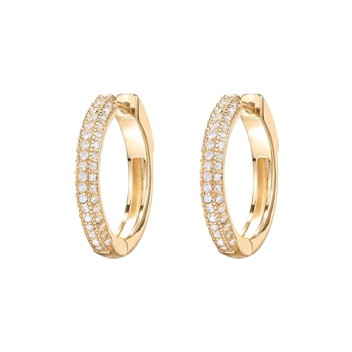PAVOI 14K Gold Plated 925 Sterling Silver Posts Cubic Zirconia Hoop Earrings for Women | Halo CZ Gold Huggie Hoops3