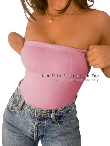 Image of eoeoo Women's Strapless Tube Bodysuit Double Lined Slim Fit Backless Thong Bodysuits Tops