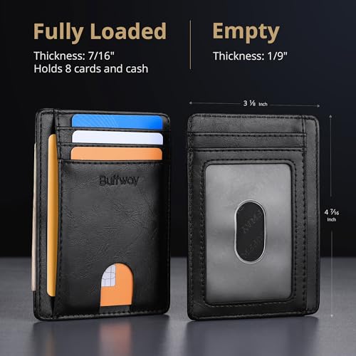 Buffway Mens Slim Wallet, Minimalist Thin Front Pocket Leather Credit Card Holder with RFID Blocking for Work Travel
