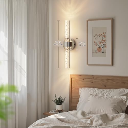 Image of DORESshop Battery Operated Wall Sconces Set of 2, 10000mAh Rechargeable Wall Sconce with Bubble Crystal, 9 Color Dimmable Wireless Wall Sconce, Sconce Wall Decor for Living Room, Bedroom, Nickel 18in