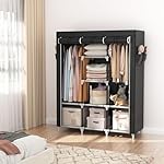 VTRIN Portable Closet, Large Capacity Portable Wardrobe with 2 Hanging Rods and 8 Storage Shelves, Sturdy Free Standing Closet Wardrobe for Hanging Clothes with Side Pockets, Black - Image 2