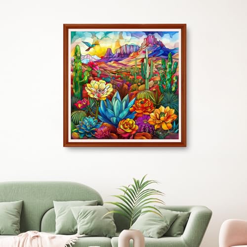 Image of Hopeart Stamped Cross Stitch Kits for Beginner Embroidery Kits for Beginners Adults DIY 11CT Cross Stitch Patterns Needlepoint Kits Crossstitching Kits-Succulent Plants Floral Scenery 18x18 inchs
